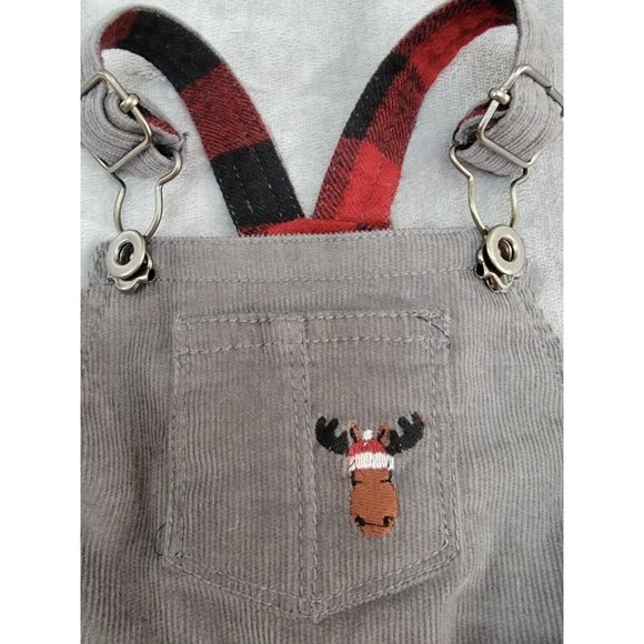 Tommy Bahama baby Gray Corduroy Reindeer plaid Overalls 3-6 months - Picture 3 of 9